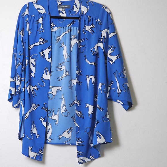 ModCloth Blue Cat Print Open Front Kimono Cardigan S/M - Picture 1 of 10